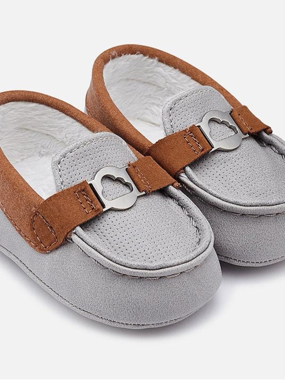 Mayoral Newborn Gray and Brown Faux-Suede Moccasins